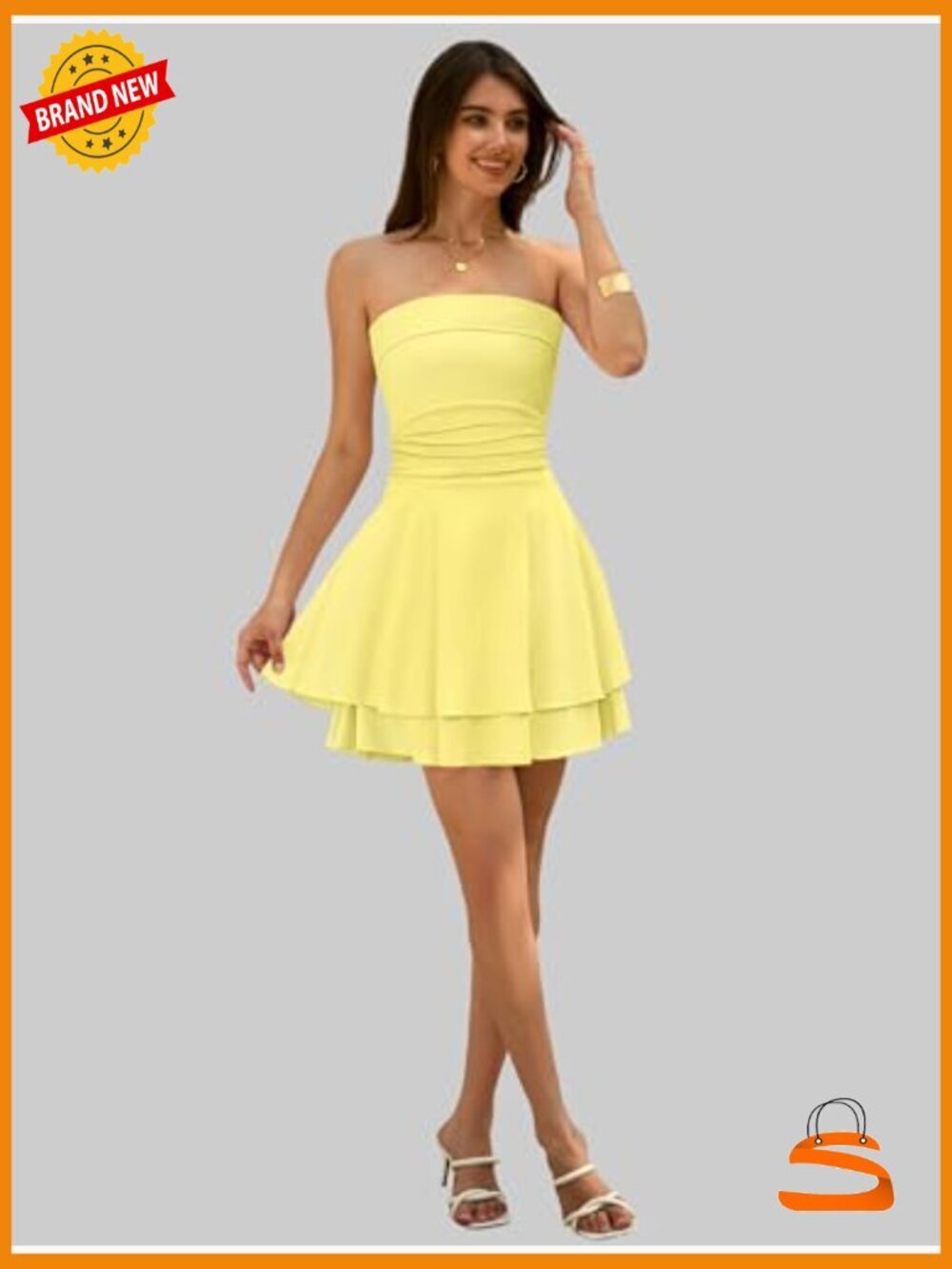 Strapless Ruched Tube Mini Dress with Ruffled Hem - Picture 5 of 7